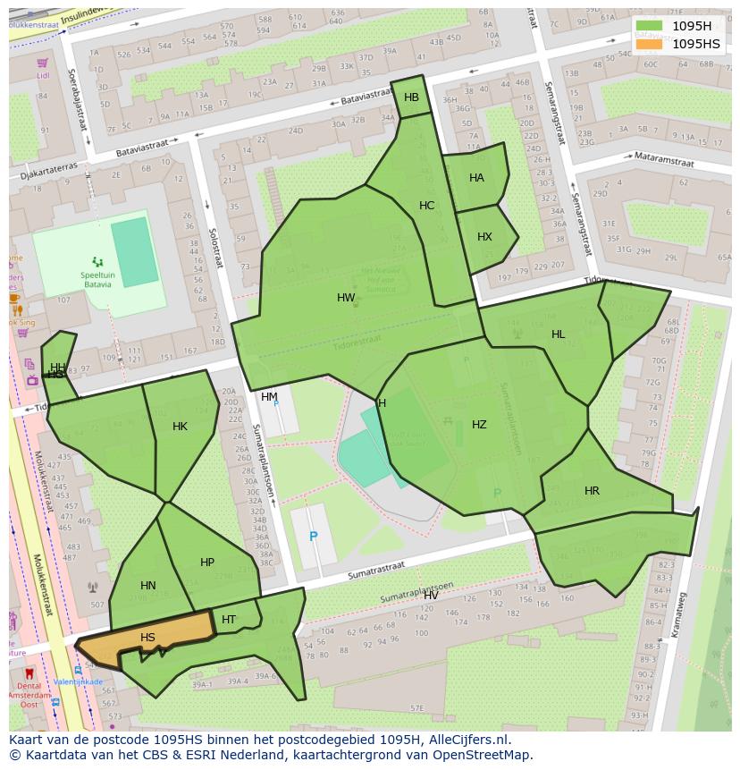 Afbeelding van het postcodegebied 1095 HS op de kaart.