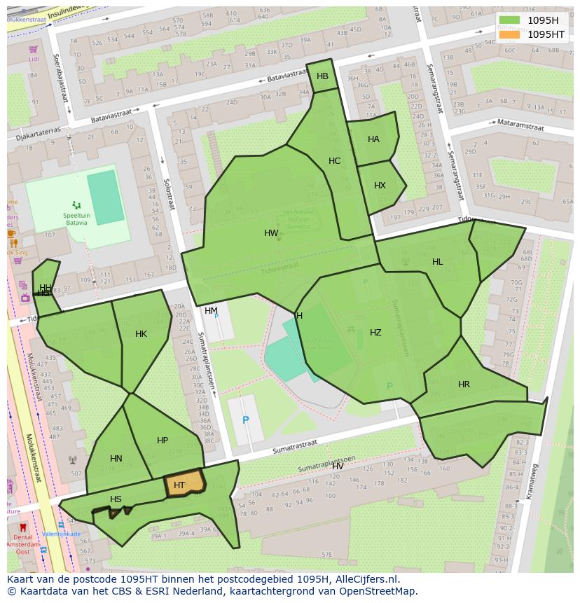 Afbeelding van het postcodegebied 1095 HT op de kaart.