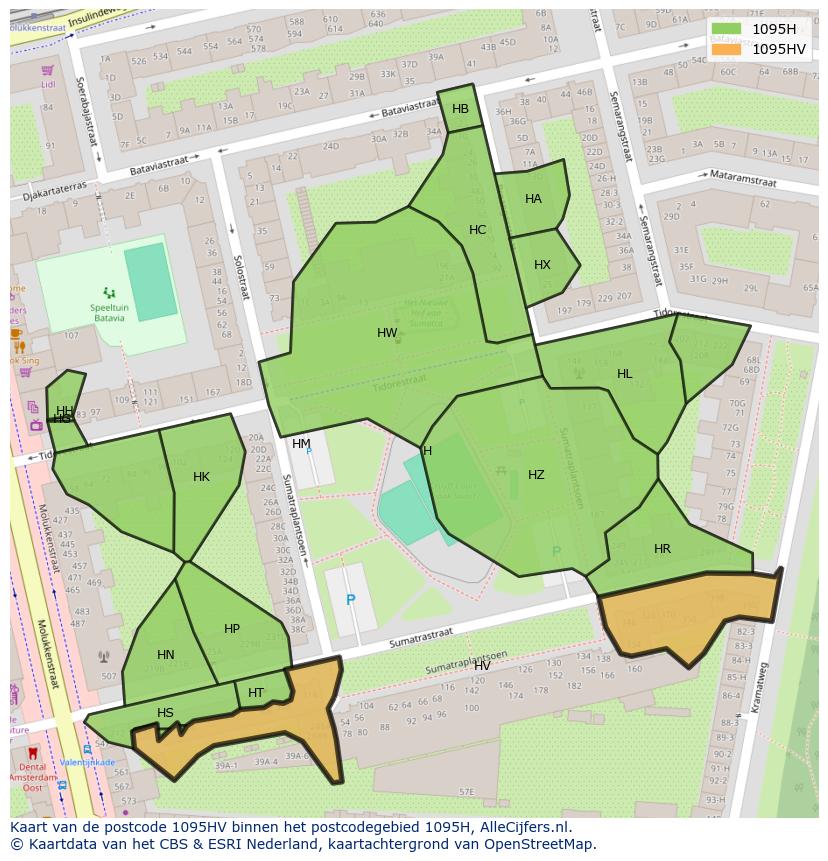 Afbeelding van het postcodegebied 1095 HV op de kaart.