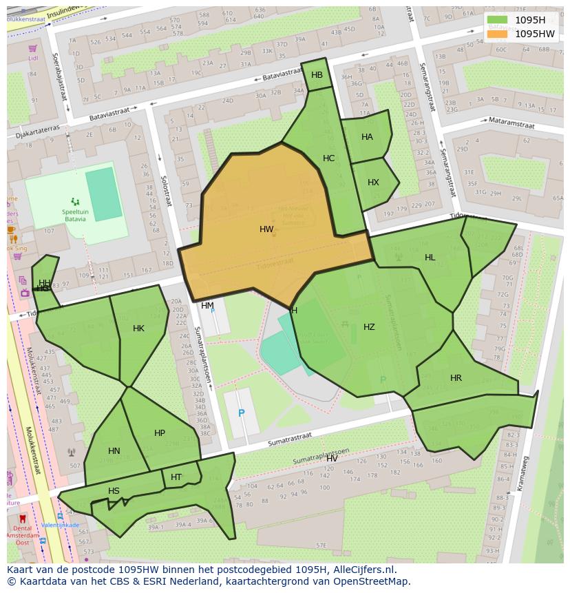 Afbeelding van het postcodegebied 1095 HW op de kaart.