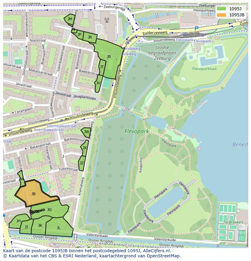 Afbeelding van het postcodegebied 1095 JB op de kaart.