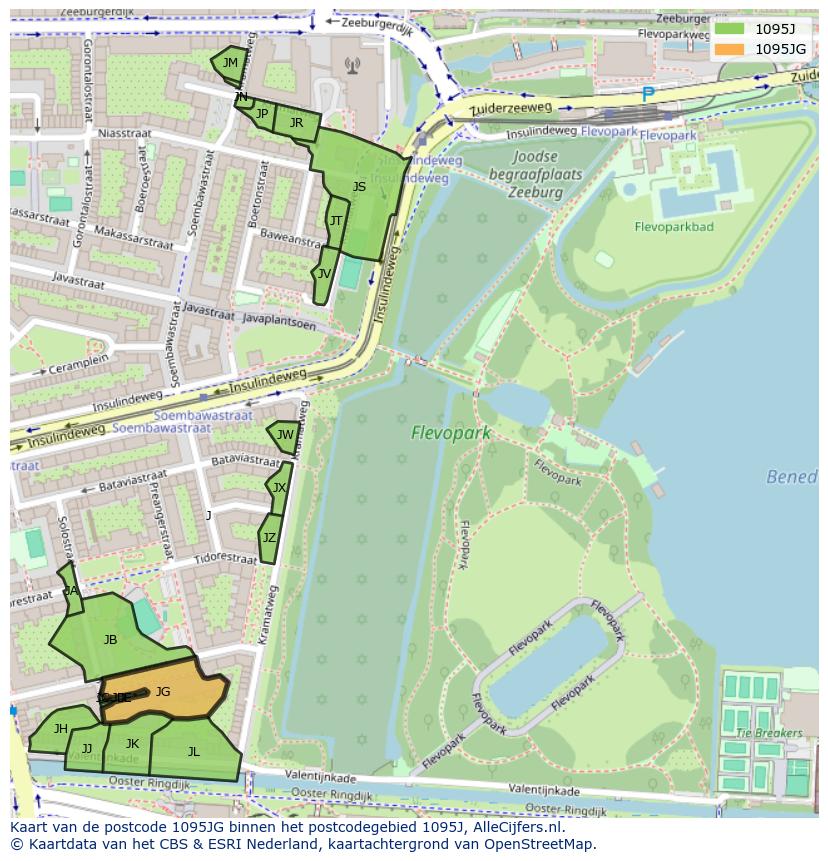 Afbeelding van het postcodegebied 1095 JG op de kaart.