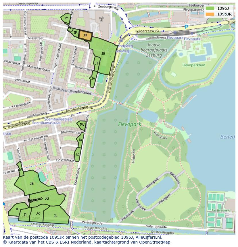 Afbeelding van het postcodegebied 1095 JR op de kaart.