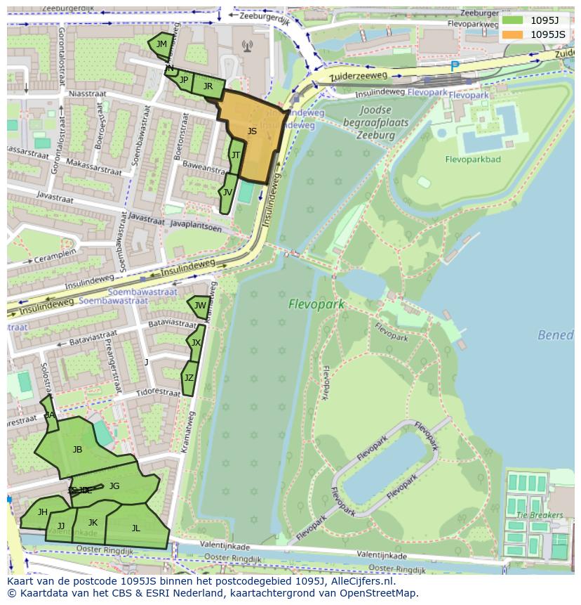Afbeelding van het postcodegebied 1095 JS op de kaart.