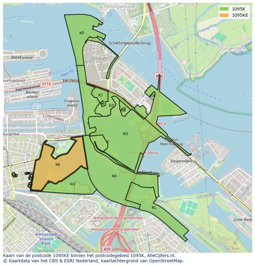 Afbeelding van het postcodegebied 1095 KE op de kaart.