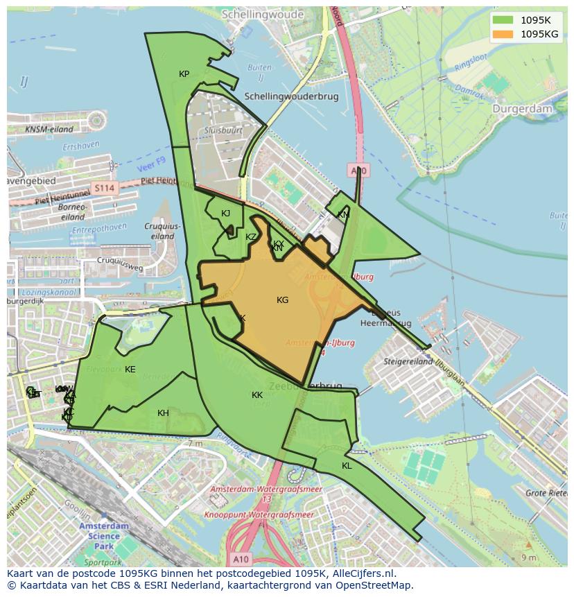 Afbeelding van het postcodegebied 1095 KG op de kaart.