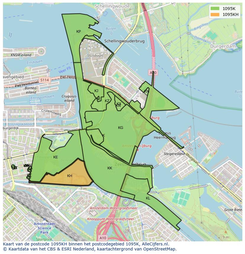 Afbeelding van het postcodegebied 1095 KH op de kaart.