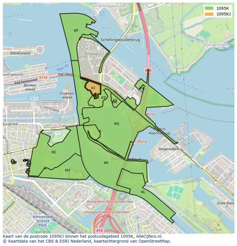 Afbeelding van het postcodegebied 1095 KJ op de kaart.
