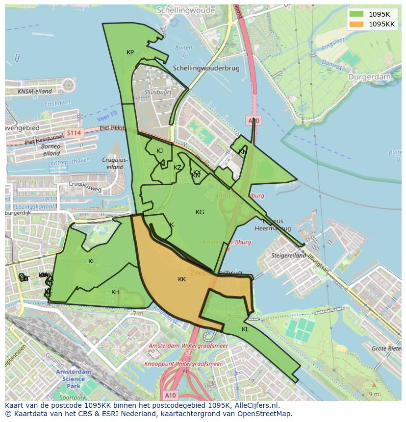 Afbeelding van het postcodegebied 1095 KK op de kaart.