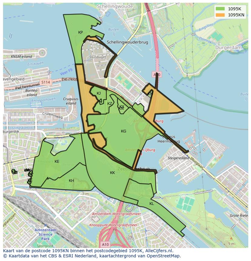 Afbeelding van het postcodegebied 1095 KN op de kaart.