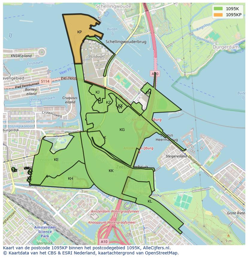 Afbeelding van het postcodegebied 1095 KP op de kaart.