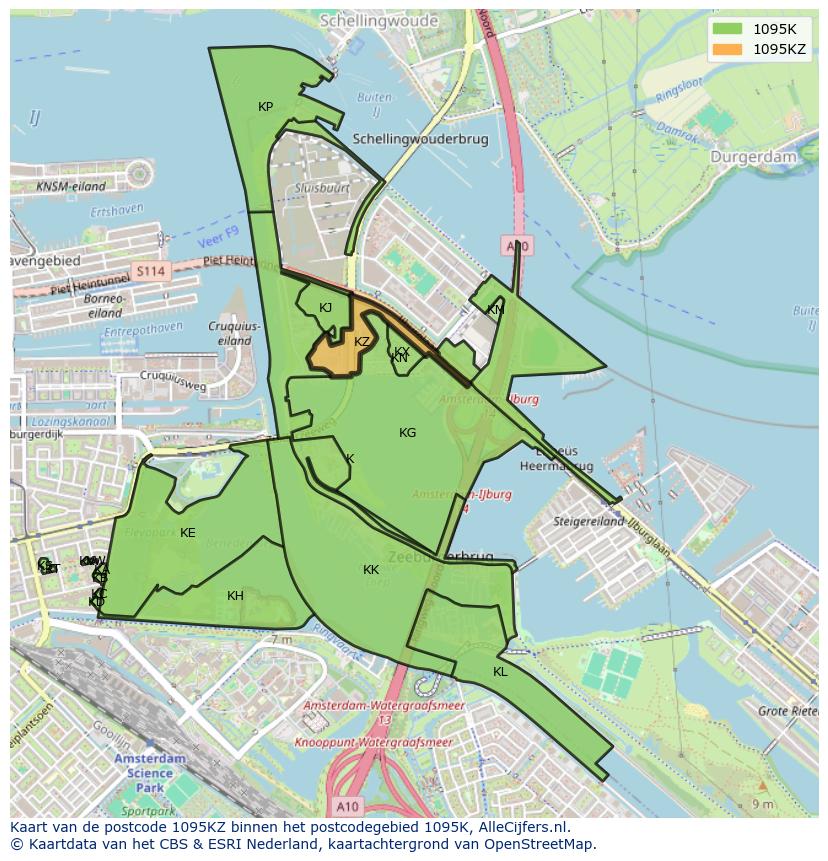 Afbeelding van het postcodegebied 1095 KZ op de kaart.