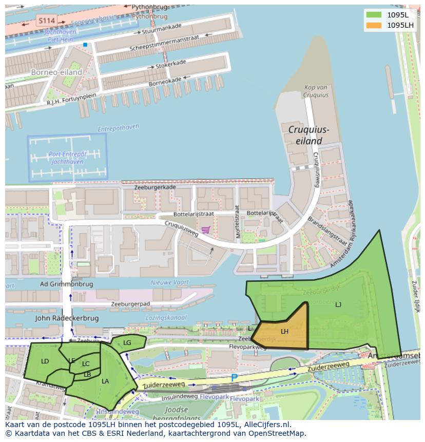 Afbeelding van het postcodegebied 1095 LH op de kaart.