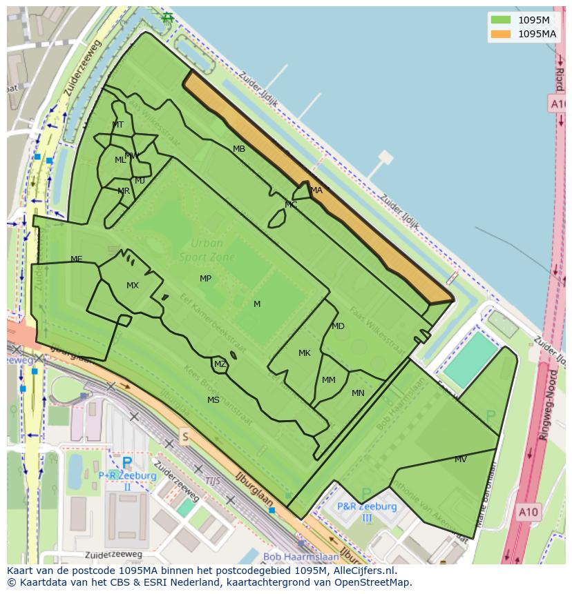 Afbeelding van het postcodegebied 1095 MA op de kaart.