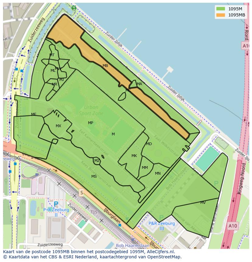 Afbeelding van het postcodegebied 1095 MB op de kaart.