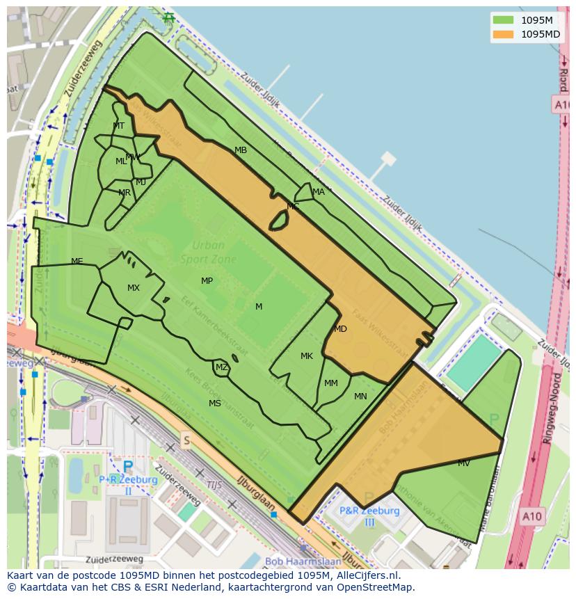 Afbeelding van het postcodegebied 1095 MD op de kaart.