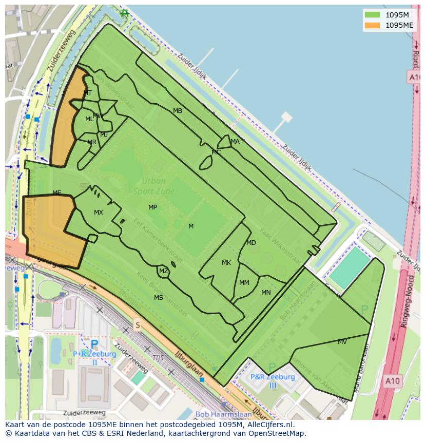 Afbeelding van het postcodegebied 1095 ME op de kaart.