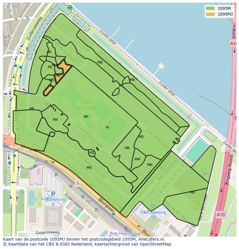 Afbeelding van het postcodegebied 1095 MJ op de kaart.