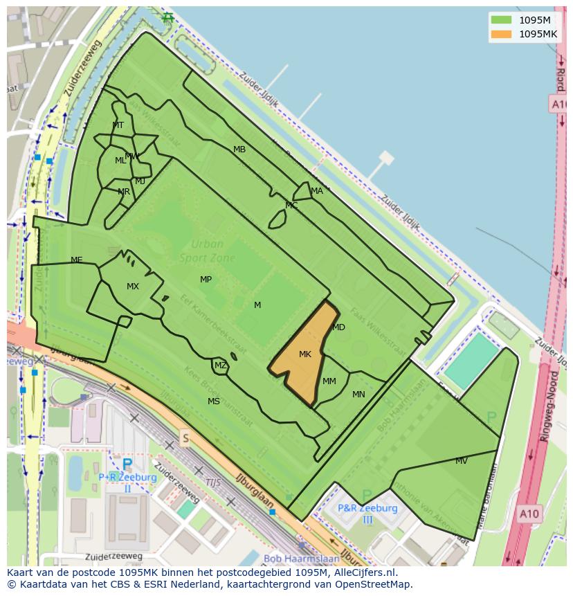 Afbeelding van het postcodegebied 1095 MK op de kaart.