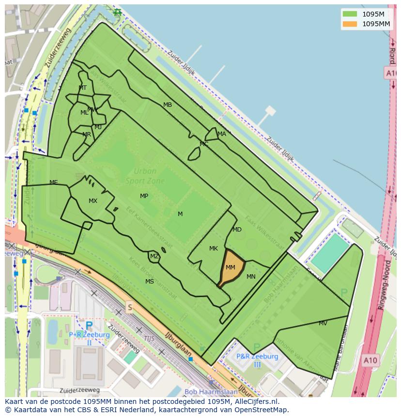 Afbeelding van het postcodegebied 1095 MM op de kaart.