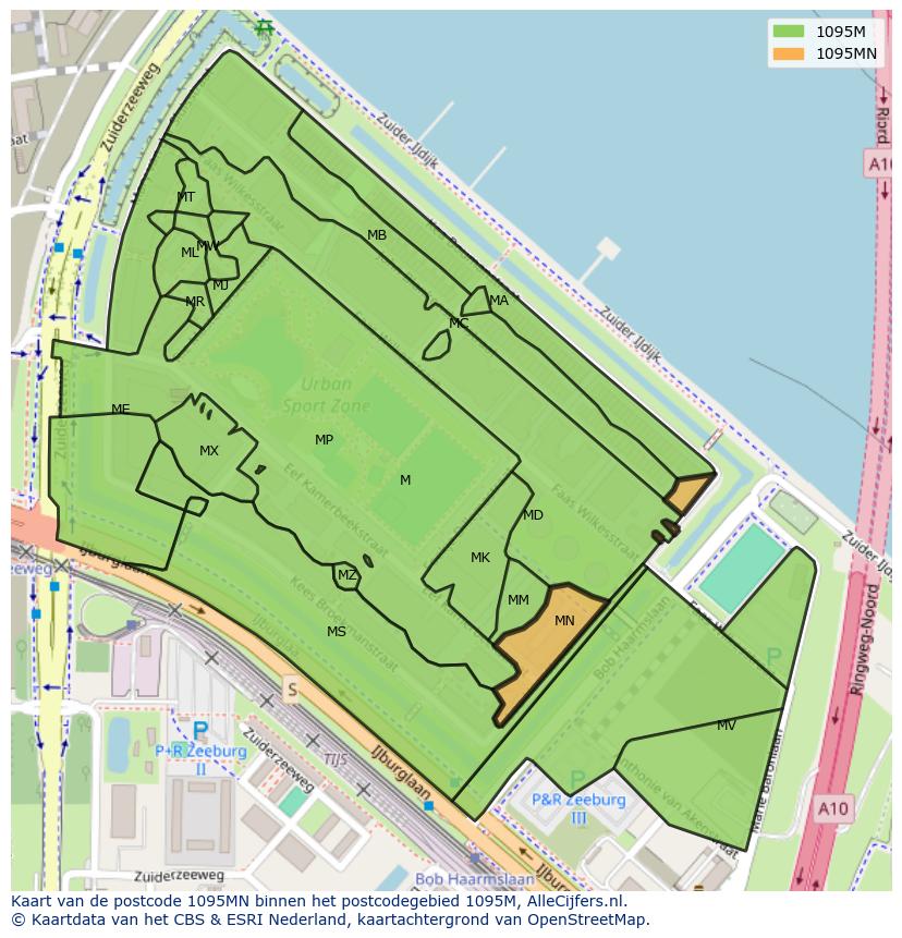 Afbeelding van het postcodegebied 1095 MN op de kaart.