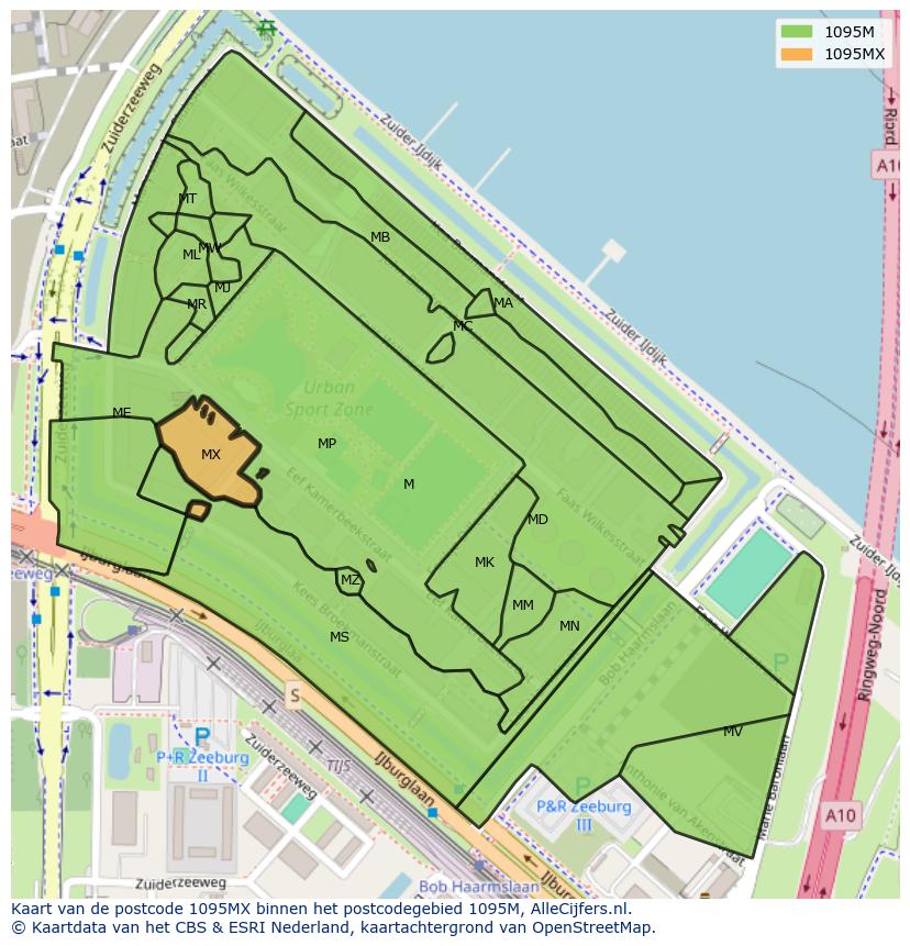 Afbeelding van het postcodegebied 1095 MX op de kaart.