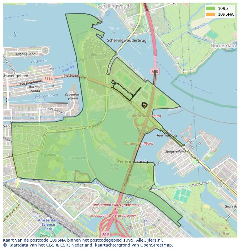 Afbeelding van het postcodegebied 1095 NA op de kaart.