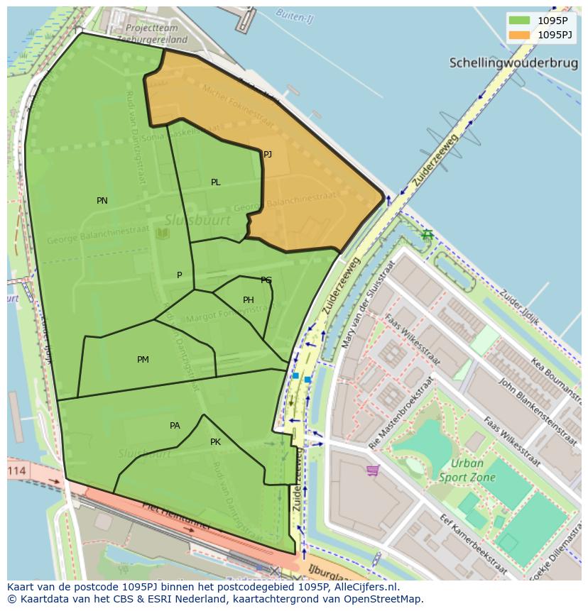 Afbeelding van het postcodegebied 1095 PJ op de kaart.