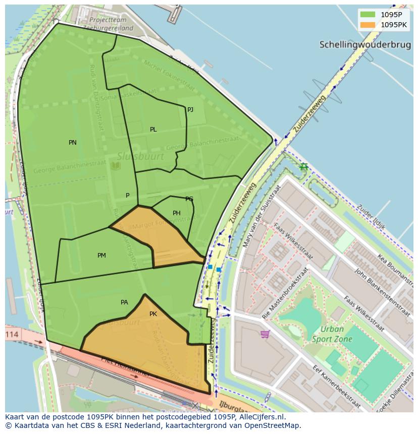 Afbeelding van het postcodegebied 1095 PK op de kaart.