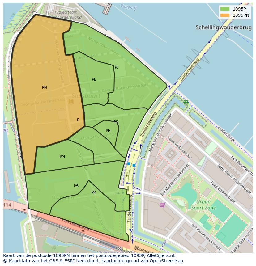 Afbeelding van het postcodegebied 1095 PN op de kaart.