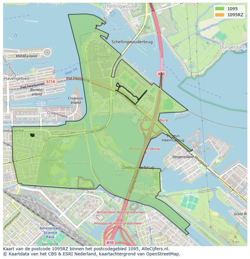 Afbeelding van het postcodegebied 1095 RZ op de kaart.