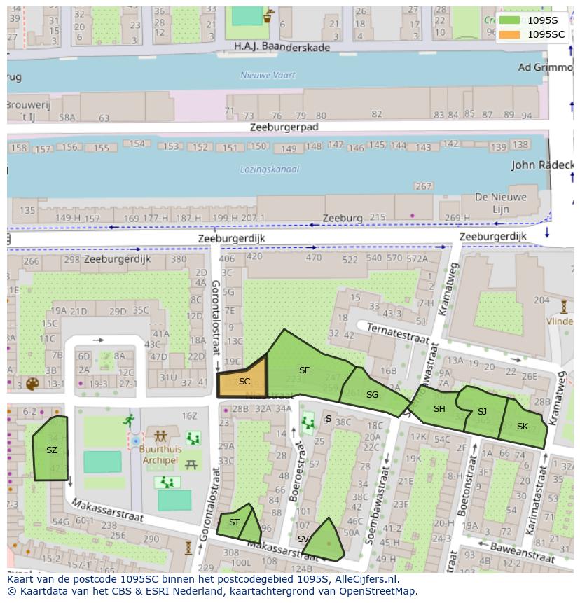 Afbeelding van het postcodegebied 1095 SC op de kaart.