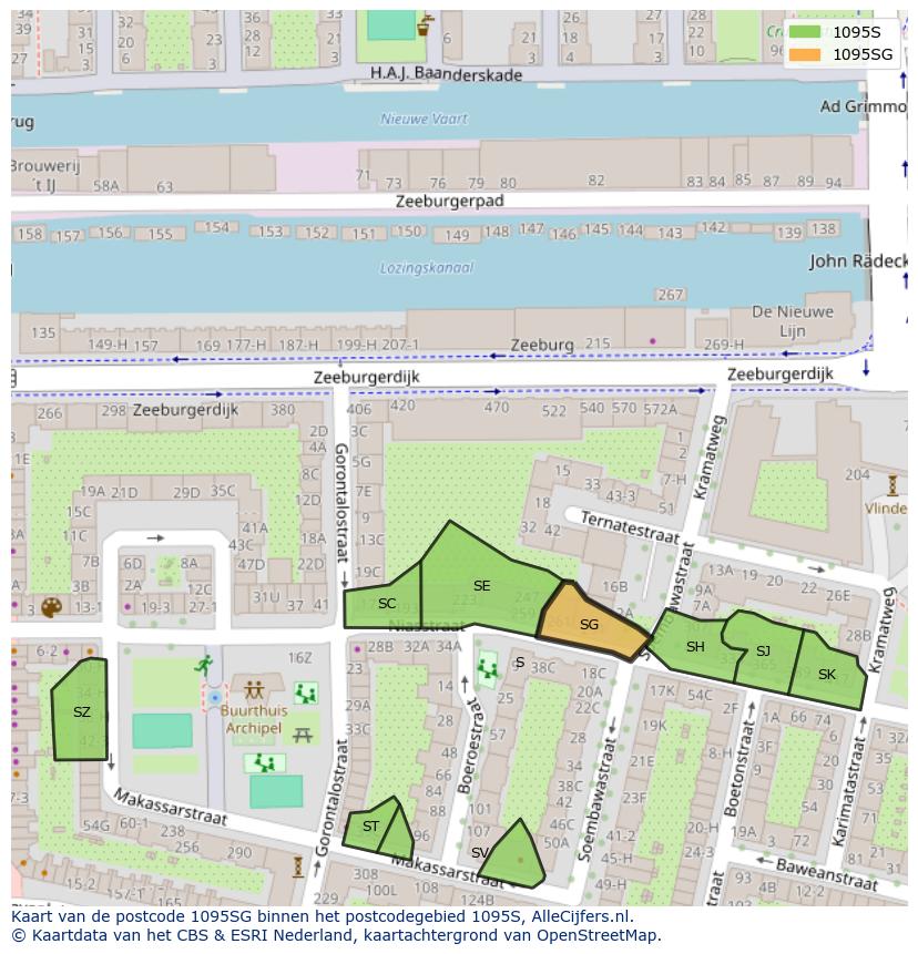 Afbeelding van het postcodegebied 1095 SG op de kaart.