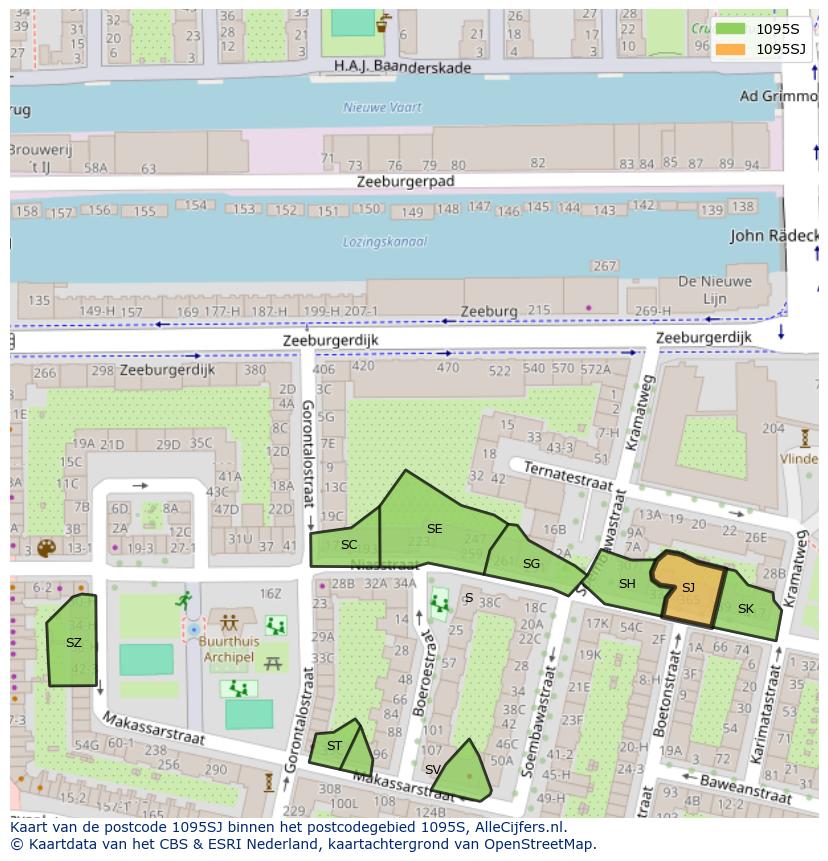 Afbeelding van het postcodegebied 1095 SJ op de kaart.