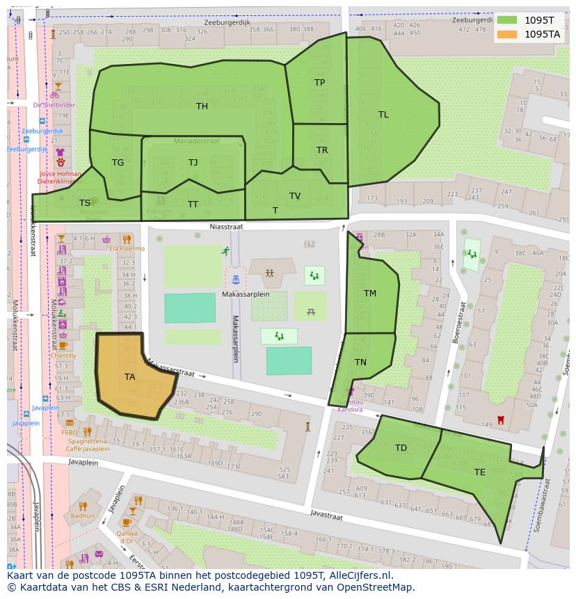 Afbeelding van het postcodegebied 1095 TA op de kaart.