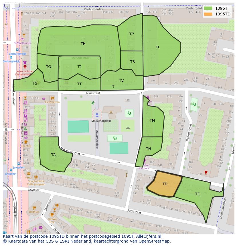 Afbeelding van het postcodegebied 1095 TD op de kaart.