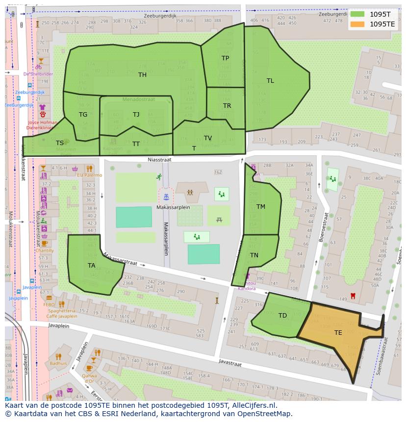 Afbeelding van het postcodegebied 1095 TE op de kaart.