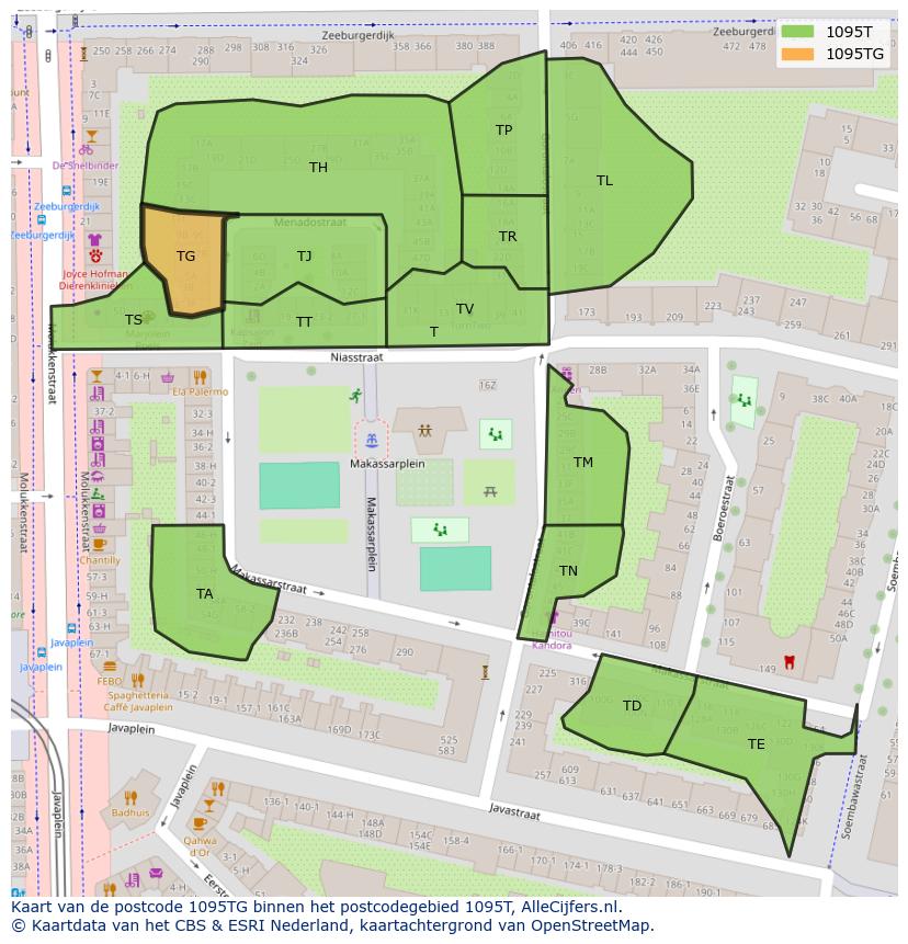 Afbeelding van het postcodegebied 1095 TG op de kaart.