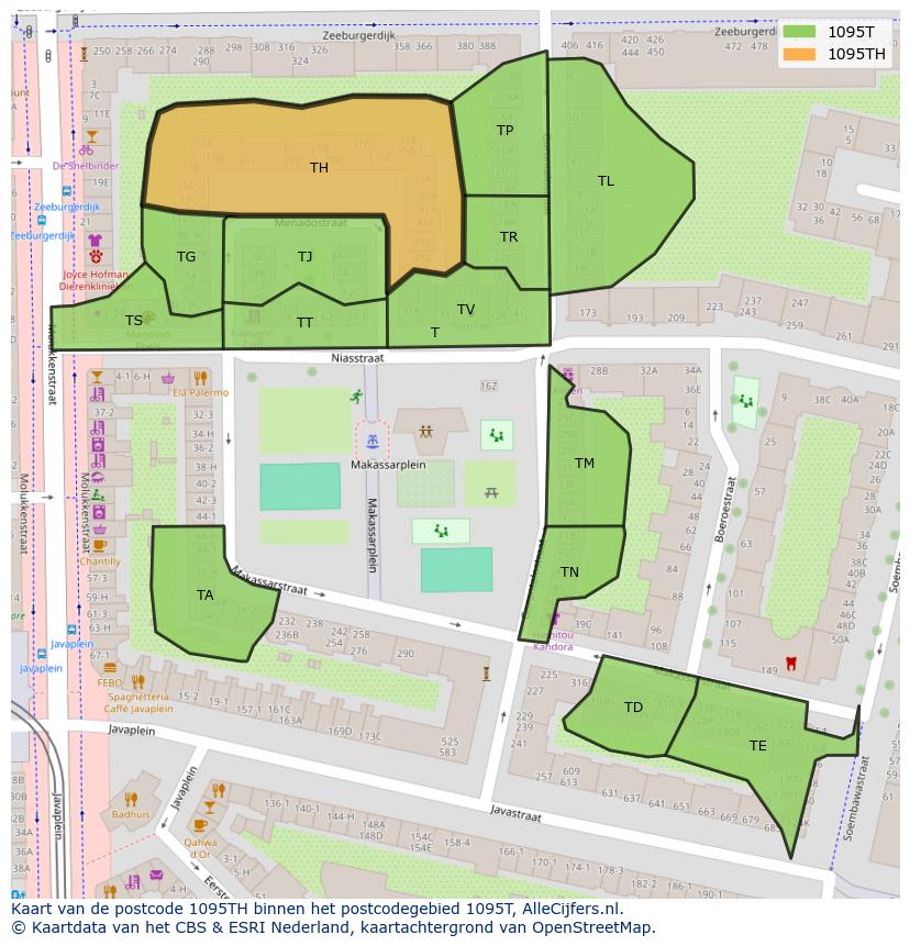Afbeelding van het postcodegebied 1095 TH op de kaart.
