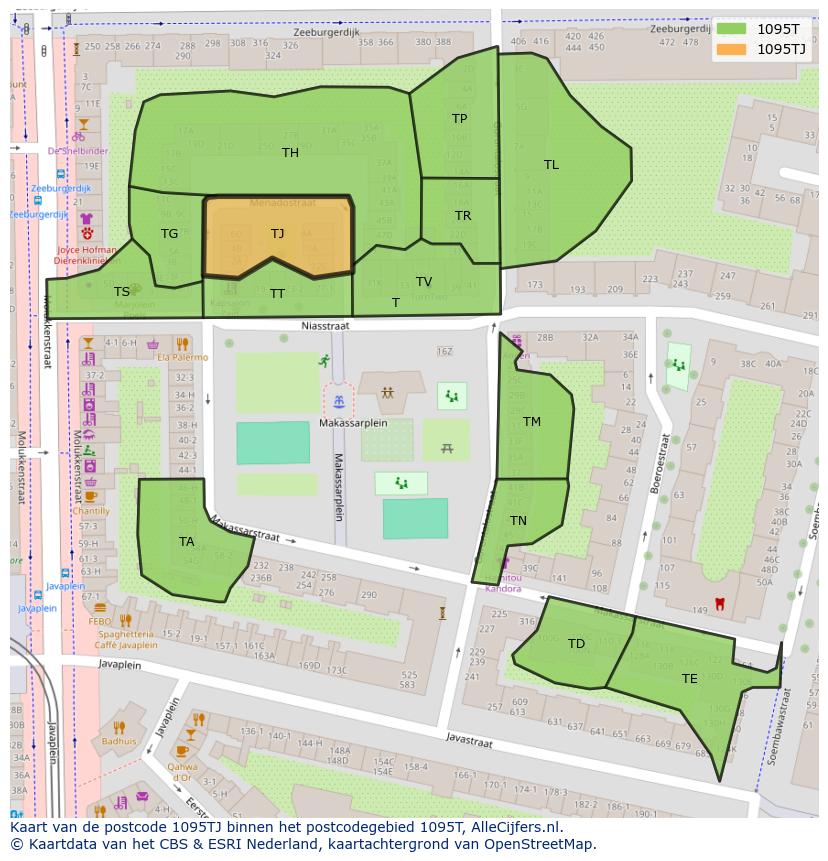 Afbeelding van het postcodegebied 1095 TJ op de kaart.