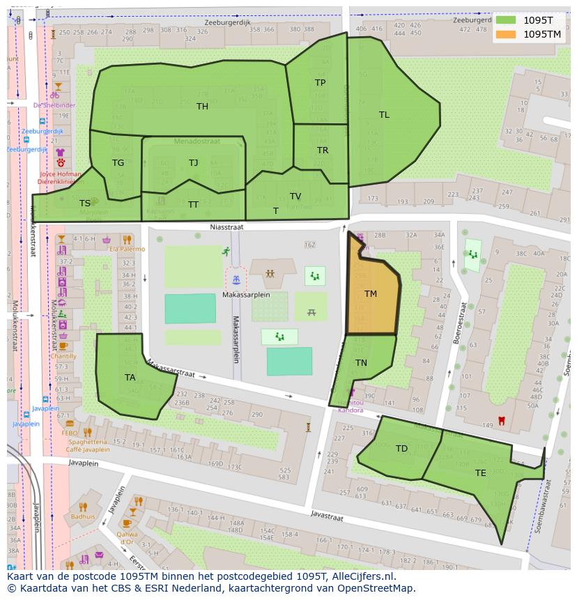 Afbeelding van het postcodegebied 1095 TM op de kaart.
