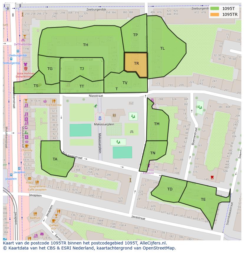 Afbeelding van het postcodegebied 1095 TR op de kaart.