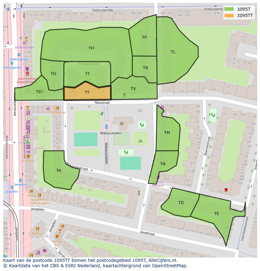 Afbeelding van het postcodegebied 1095 TT op de kaart.