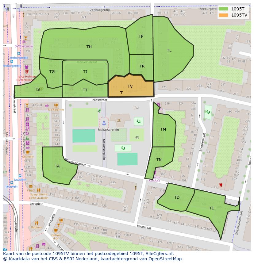 Afbeelding van het postcodegebied 1095 TV op de kaart.