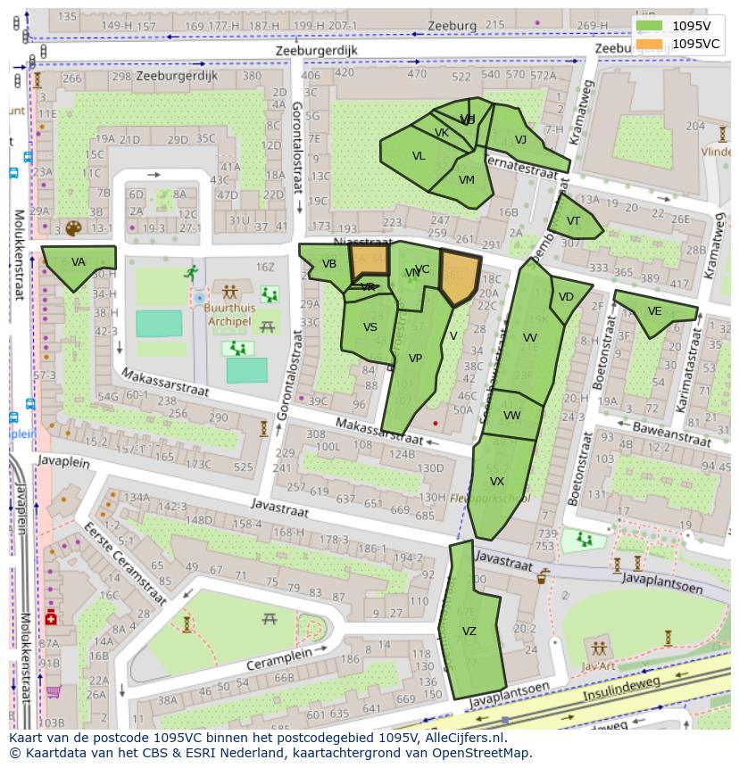 Afbeelding van het postcodegebied 1095 VC op de kaart.
