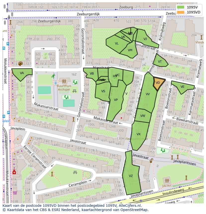 Afbeelding van het postcodegebied 1095 VD op de kaart.