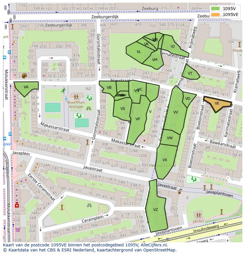Afbeelding van het postcodegebied 1095 VE op de kaart.