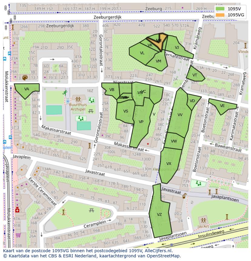 Afbeelding van het postcodegebied 1095 VG op de kaart.