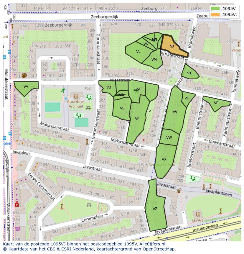 Afbeelding van het postcodegebied 1095 VJ op de kaart.