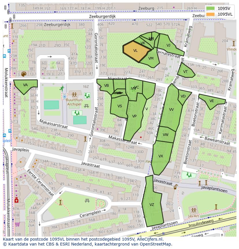 Afbeelding van het postcodegebied 1095 VL op de kaart.